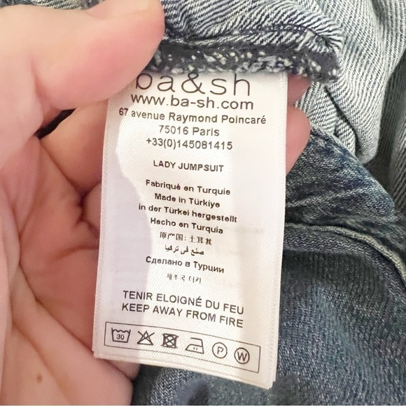 NWT BA&SH Frida Denim Jean Belted Collared Patch Pocket Jumpsuit Size Large - Picture 15 of 15